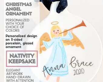 Personalized Nativity Angel Ornament – Custom Ceramic Christmas Keepsake