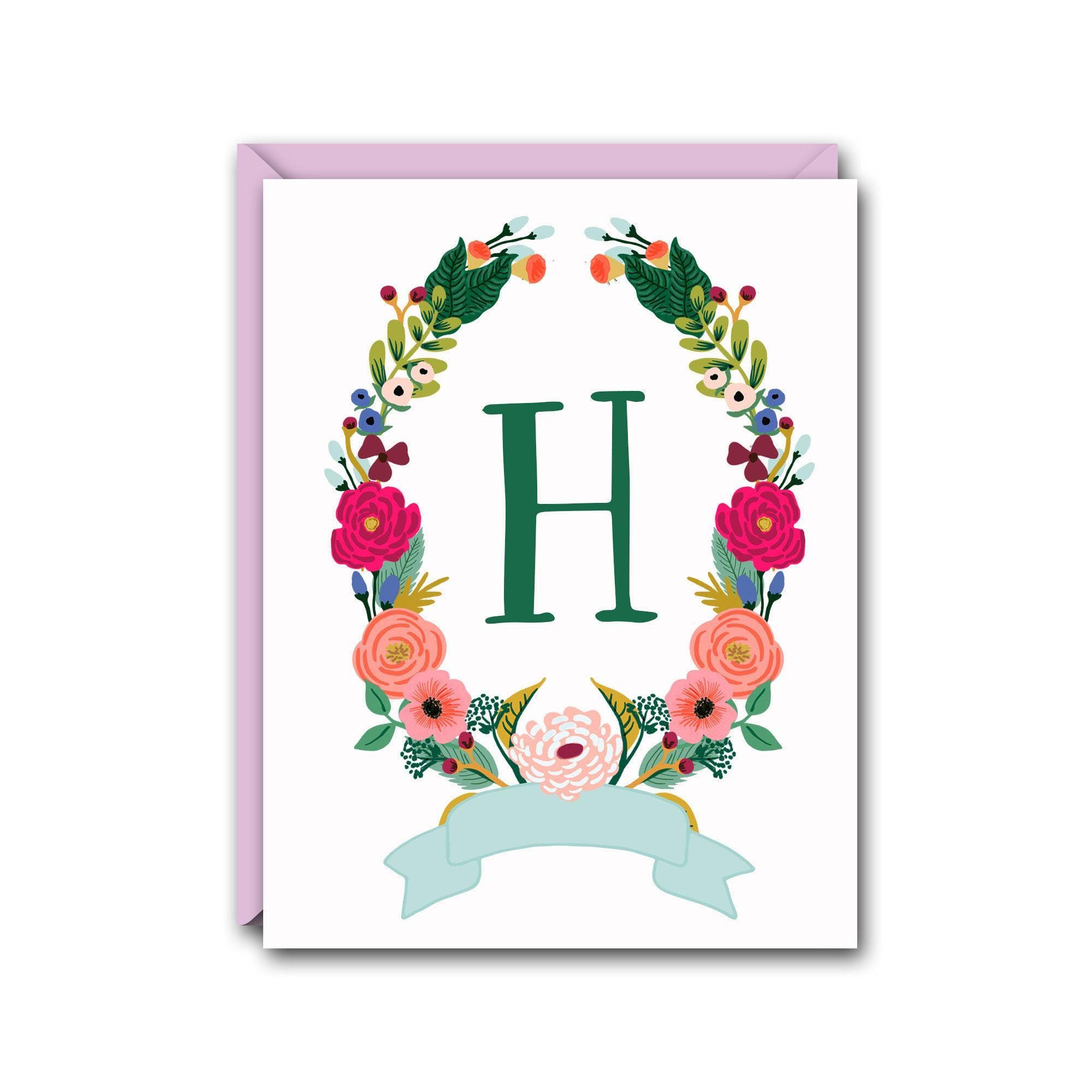Floral Wreath Monogram Note Card Set - Personalized Stationery - Etsy