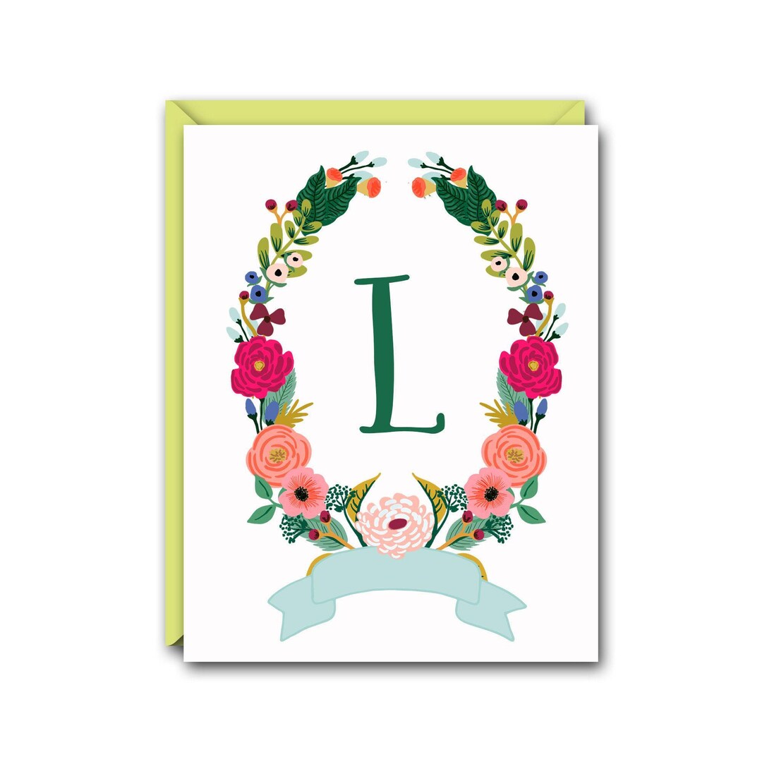 Floral Wreath Monogram Note Card Set - Personalized Stationery - Etsy