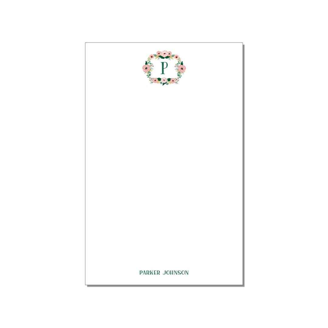 Monogram Floral Wreath Notepad – Personalized Desk Pad - Etsy