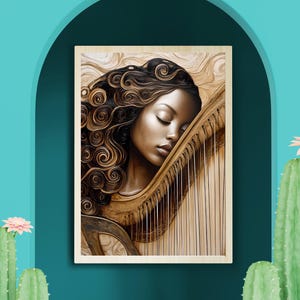 Lady and Music Wall Art – Elegant Canvas Print of Woman Playing Musical Instrument for Living Room, Bedroom, Office Decor, Gift for Music