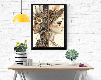 Abstract Two Face Portrait Art Print: Modern Minimalist Home Decor