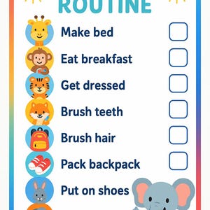 Printable Kids Morning Routine Chart – Colourful Animal Design | Daily ...