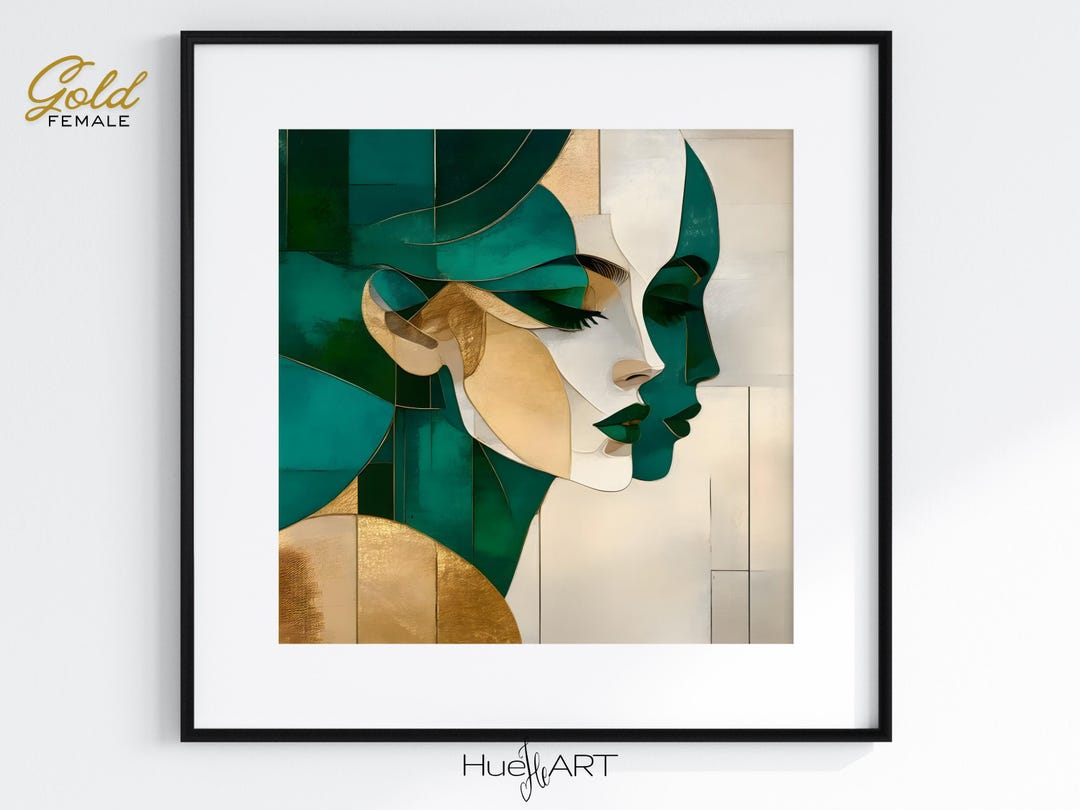 Abstract Woman Wall Art Print | Emerald Green and Gold Modern Female ...