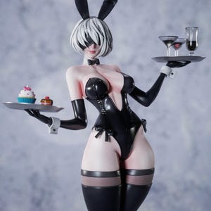 Silver Hair Android Maid Girl Blindfold Outfit 3D Printed Figure 16K 1/8 Scale Statue