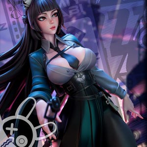 Fox Ear Katana Sword Officer Girl 3D Printed Figure 16K Detail 1/8 Scale Statue