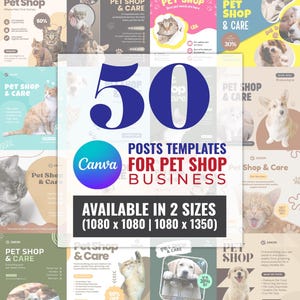 50 Editable Canva Animal Shop Social Media Posts Templates | Pet Shop | Dog Shop | Tienda de mascotas | متجر الحيوانات الأليفة