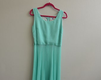 Vintage Sea Foam Green 1960s Accordion Sheer long gown Dress