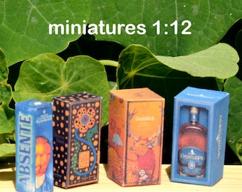 Miniature Whiskey, Wine & Absinthe Boxes DIY Printable Kit – 1:12 Scale Dollhouse Accessory