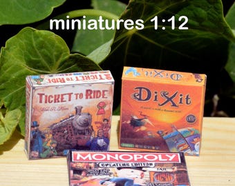 Miniature Board Game Boxes DIY Printable Kit 1:12 Scale – Monopoly Dixit Ticket to Ride – Dollhouse Toy Room Accessory – Instant Download