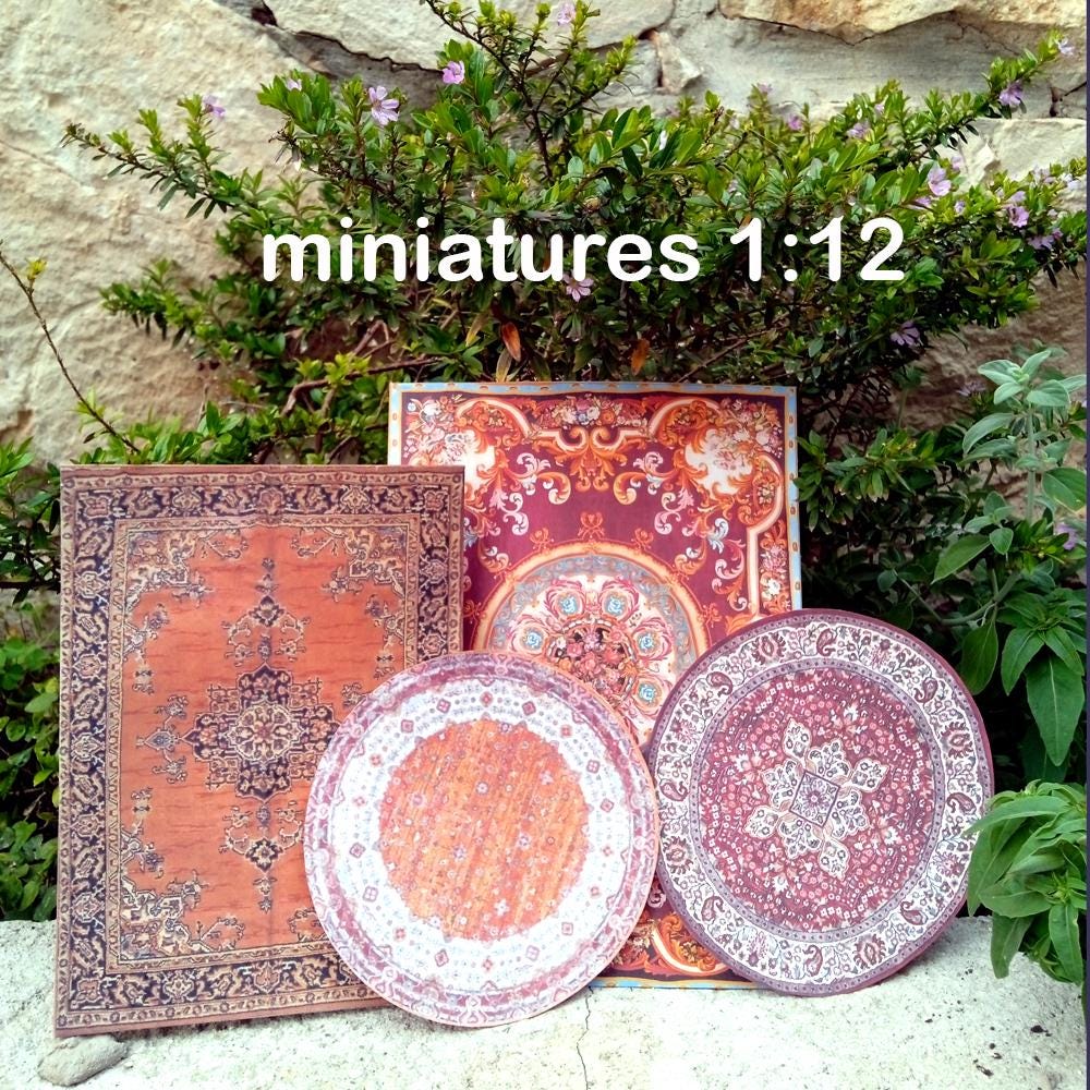Miniature Dollhouse Rugs 1 12 Scale DIY Printable PDF Set of 6 Vintage and Modern Carpets