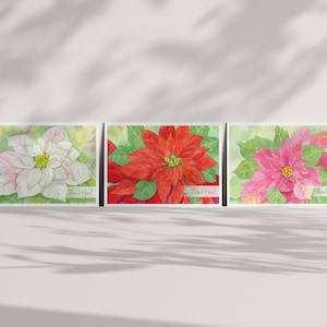 Watercolor Poinsettia Thank You Cards: Holiday Notecard Set
