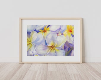 White Plumeria Watercolor Print from Original Watercolor, 5 x 7, 8 x 10, 10 x 12, 11 x 14, or 12 x 18-inches, Tropical Print, White Bloom