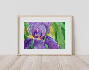 Purple Iris Watercolor Print from Original Watercolor, 5 x 7, 8 x 10, 10 x 12, 11 x 14, or 12 x 18-inches, Iris Decor, Nature Inspired Art