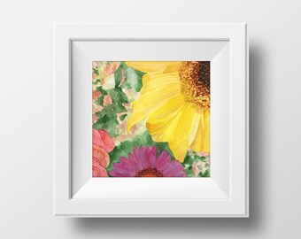 Gerbera Daisy Watercolor Print, 6 x 6, 8 x 8, 10 x 10, and 12 x 12 inches, Floral Print, Gerber, Garden Art, Nature Inspired Art