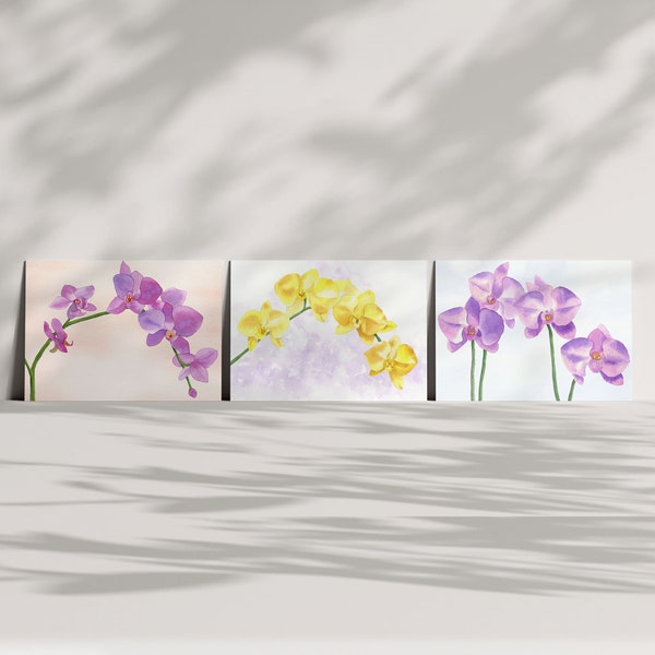 Orchid Watercolor A6 Greeting Cards Set of Six from Three Watercolor Paintings, 6 1/4 x 4.5 inches, Garden Inspired, Colorful Assortment