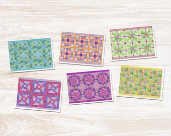 Bright Collection Watercolor Quilt Note Cards, Set of 6 Quilt Note Cards, Quilt Thank You Cards, Assortment of Quilt Patterns