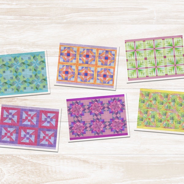 Bright Collection Watercolor Quilt Note Cards, Set of 6 Quilt Note Cards, Quilt Thank You Cards, Assortment of Quilt Patterns