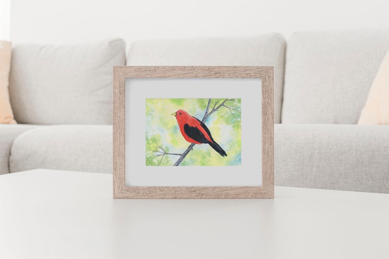 Scarlet Tanager Watercolor Print, 5 x 7, 8 x 10, 10 x 12-inches, Colorful Bird Print, Tanager Décor, Bird Art, Nature Inspired Art image 5