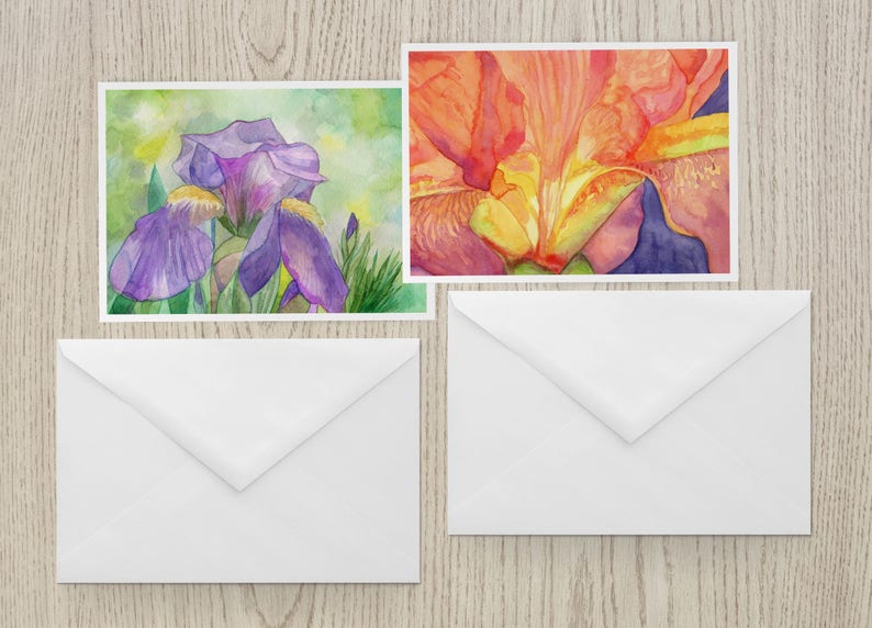Iris Note Card Set of Eight from Four Original Watercolors Iris Thank You Cards Assortment of Cards Springtime Note Card set image 3