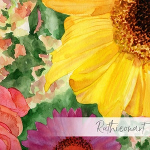 Gerbera Daisy Watercolor Print, 6 x 6, 8 x 8, 10 x 10, and 12 x 12 inches, Floral Print, Gerber, Nature Inspired Art, Garden Lover