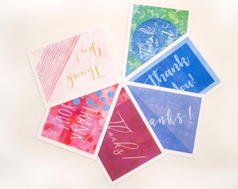 Colorful Thank You Notecards Set of 6, Thank You Note Cards , Six different designs, Assortment of Patterns, watercolor designs