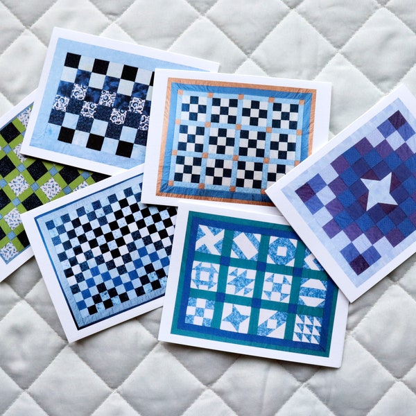 Blue Quilt Note Card Collection Set of 6 Quilt Note Cards, Quilt Thank You Card, Quilt Stationery, Assortment of Quilt Patterns