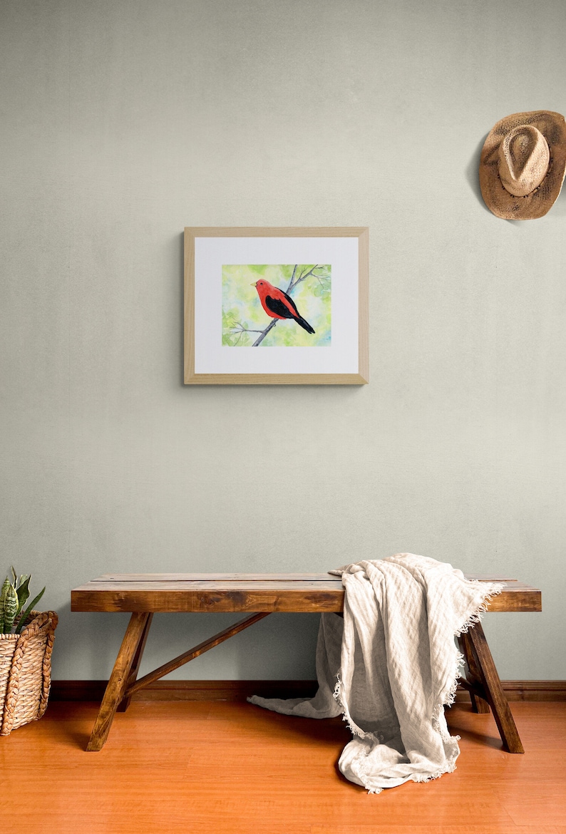 Scarlet Tanager Watercolor Print, 5 x 7, 8 x 10, 10 x 12-inches, Colorful Bird Print, Tanager Décor, Bird Art, Nature Inspired Art image 9