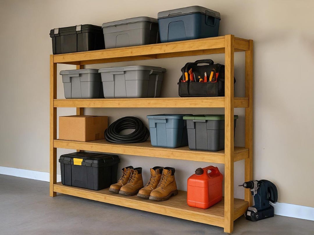Inner Work Rack DIY Garage Shelves Woodworking Plan, 4-tier Storage Rack (digital ...