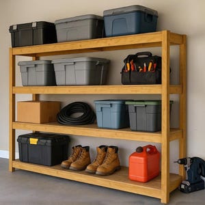 DIY Garage Shelves Build Plan, Woodworking plans, Diy Wooden Storage Shelves, Diy Storage Rack, Garage Organizer, Patio, Patio Furniture