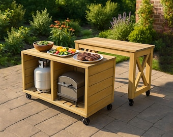 DIY Grill Table Building Plan, Outdoor Wooden BBQ Cart Blueprint with Storage, Outdoor Cooking Station Plans, Digital PDF Download
