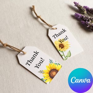 Sunflower Birthday Thank You Tags: Printable Canva Design (Digital Download)