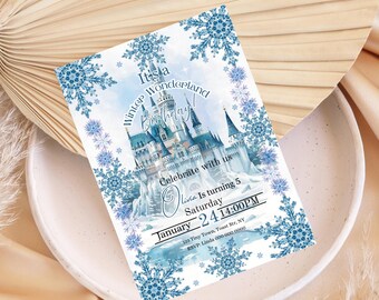 Winter Wonderland Birthday Invitation: Ice Princess Castle Theme (Canva Template)
