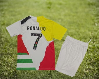 Ronaldo 7 Kids United Soccer Kit, Madrid Portugal Al Nassr Portugal Juventus Soccer Kit, Customizable Football Kits with Name and Number