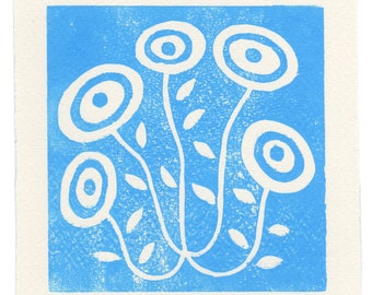Wild Flowers -- linoleum block print