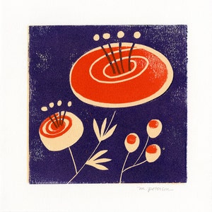 Boterbloem. 3-kleuren linoblokprint