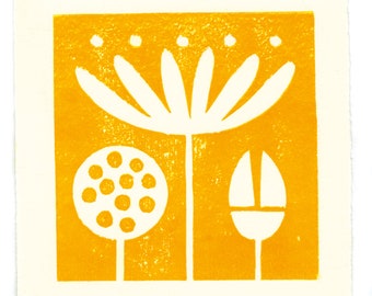 Lotus - linoleum block print