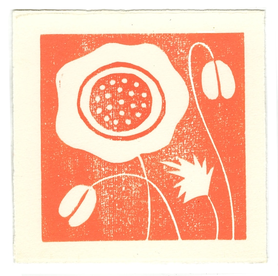 Poppy Linoleum Block Print 