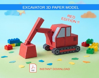 Ruspa di Carta 3D Kit Papercraft. Modellino Scavatore PDF da Stampare. Gioco Creativo Bambini, Attività Montessori Facile, Festa Cantiere