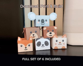 Modèles d'animaux chibi en papier (PDF), kit de bricolage pour enfants à imprimer, découper, plier et coller, adorables miniatures 3D en papier
