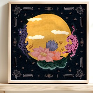 Mystical Moon Tigers Art Print: Boho Jungle Illustration (Digital Download)