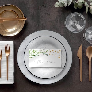 Modelo de cartões de lugar para casamento com flores silvestres, cartões de lugar para casamento com flores, cartões de lugar para casamento na primavera com flores, cartões de lugar boho com flores silvestres