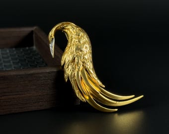 Vintage golden bird pin brooch, unique brooch