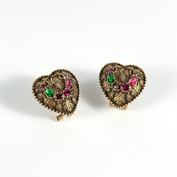 Vintage heart-shaped earrings, relief earrings