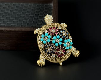 Vintage colorful turtle brooch, unique brooch