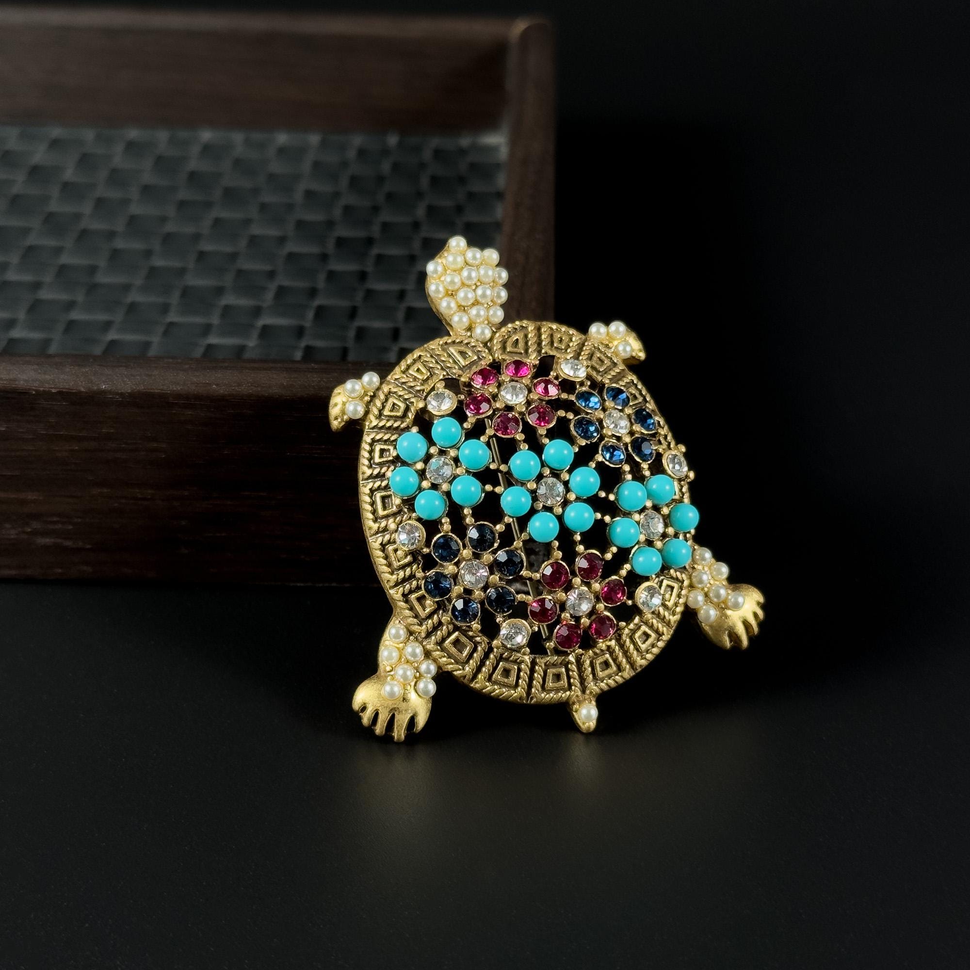Vintage colorful turtle brooch, unique brooch - Etsy 日本