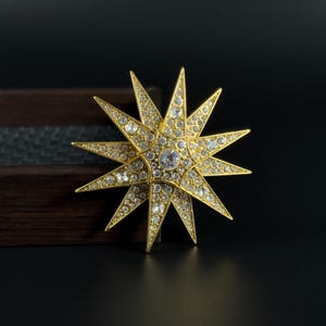 Crystal 'Star Rain' Brooch Gold Tone - Sparkling Star Cluster Brooch For Lapel Or Bag - View #2