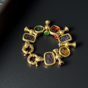 Vintage Ancient Coin Bracelet: Colorful Enamel Glass, Handmade