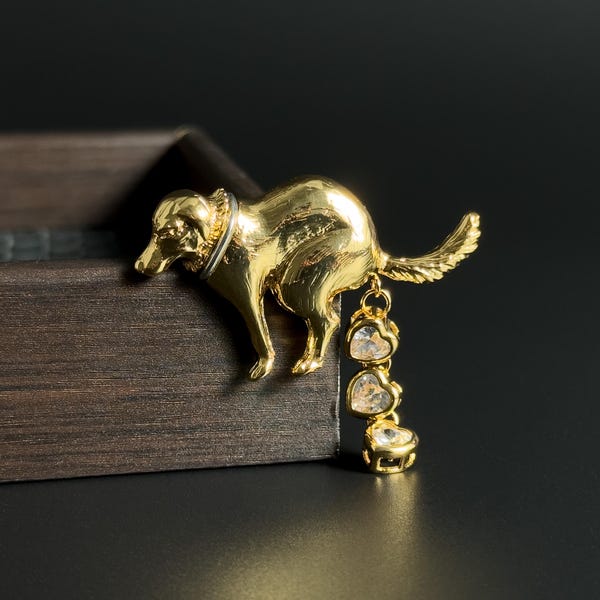 Vintage puppy brooch, heart tassel brooch