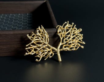 Vintage gold tree pin brooch, art brooch